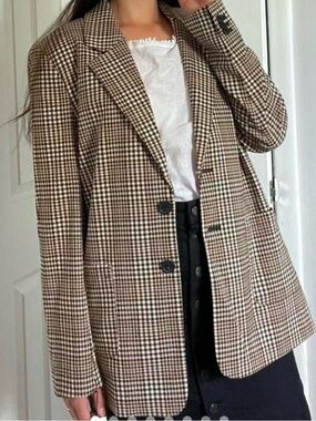 Treasure & Bond Oversized Plaid Blazer Small Grey Glen Check Boyfriend Jacket